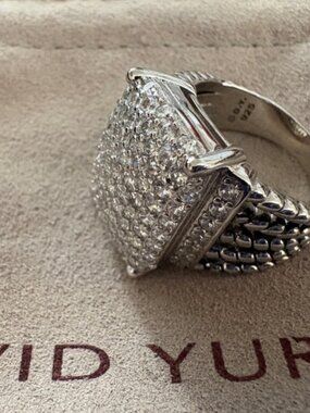 David Yurman Silver Ring with White Stones sz8